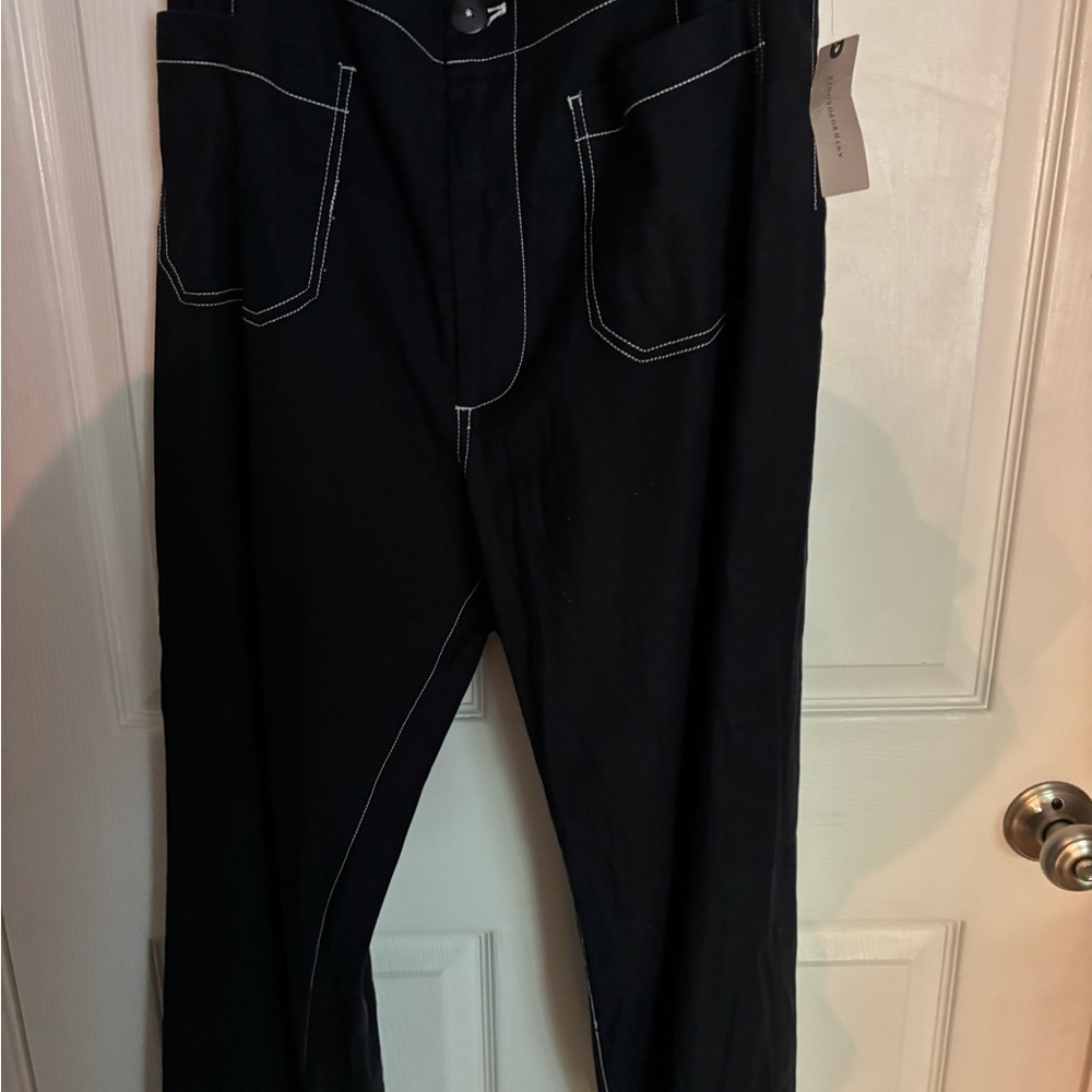 Anthropologie x Maeve The Colette Contrast-Stitch Linen Crop Wide-Leg Pants - Picture 7 of 10